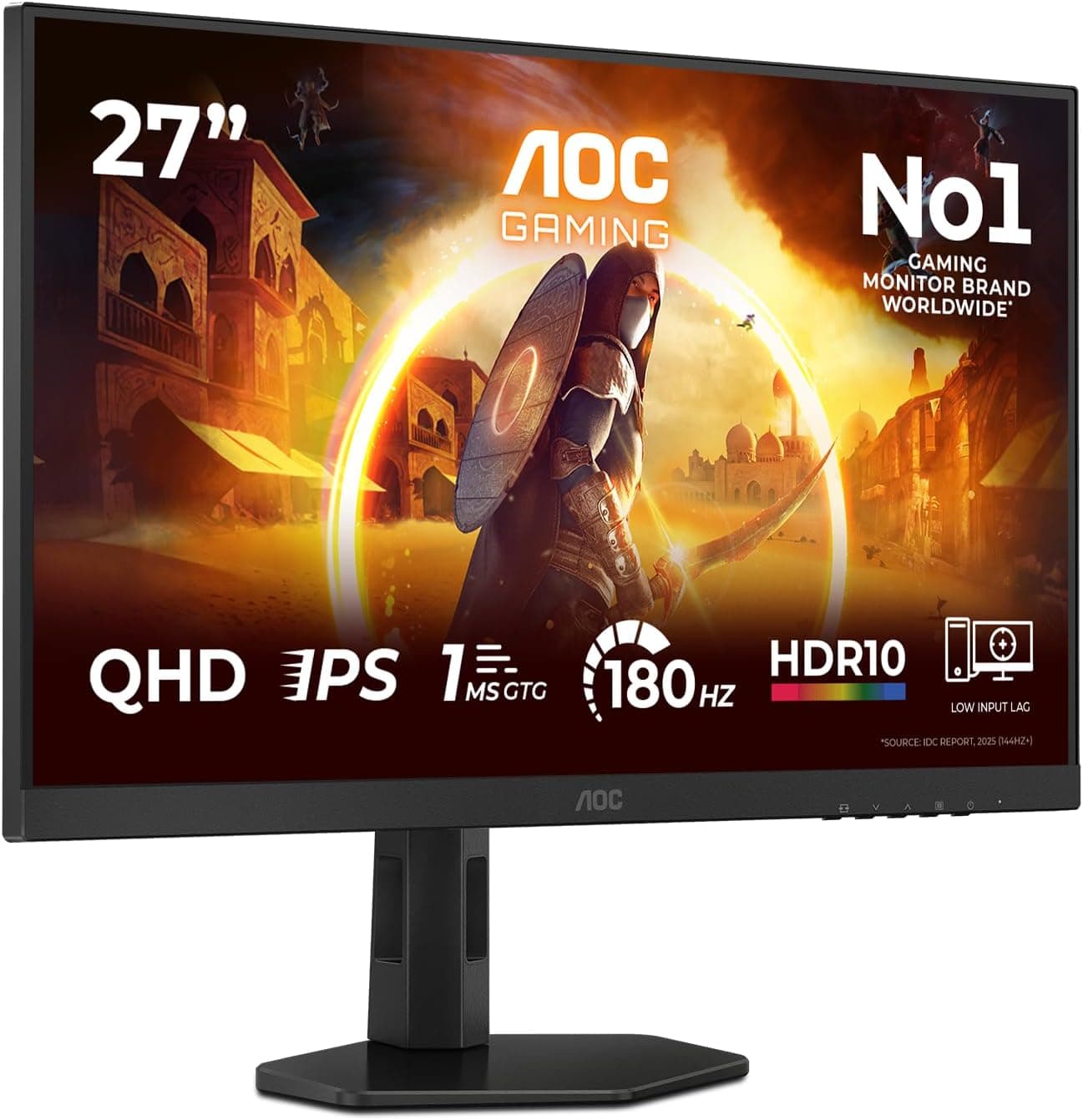 AOC Gaming Q27G4XF - Monitor QHD de 27 Pulgadas, 180 Hz, Plano, 0,5 ms, FreeSync Prem., Comp. G-Sync, HDR10, Ajustable (IPS, 2560x1440, DisplayPort