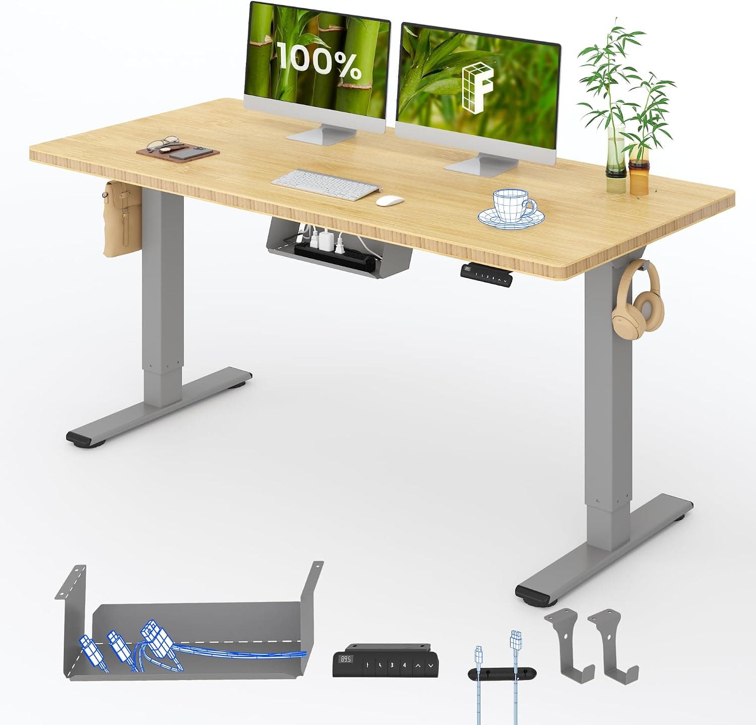 FLEXISPOT Elevable 160 × 80 cm bambú monobloque
