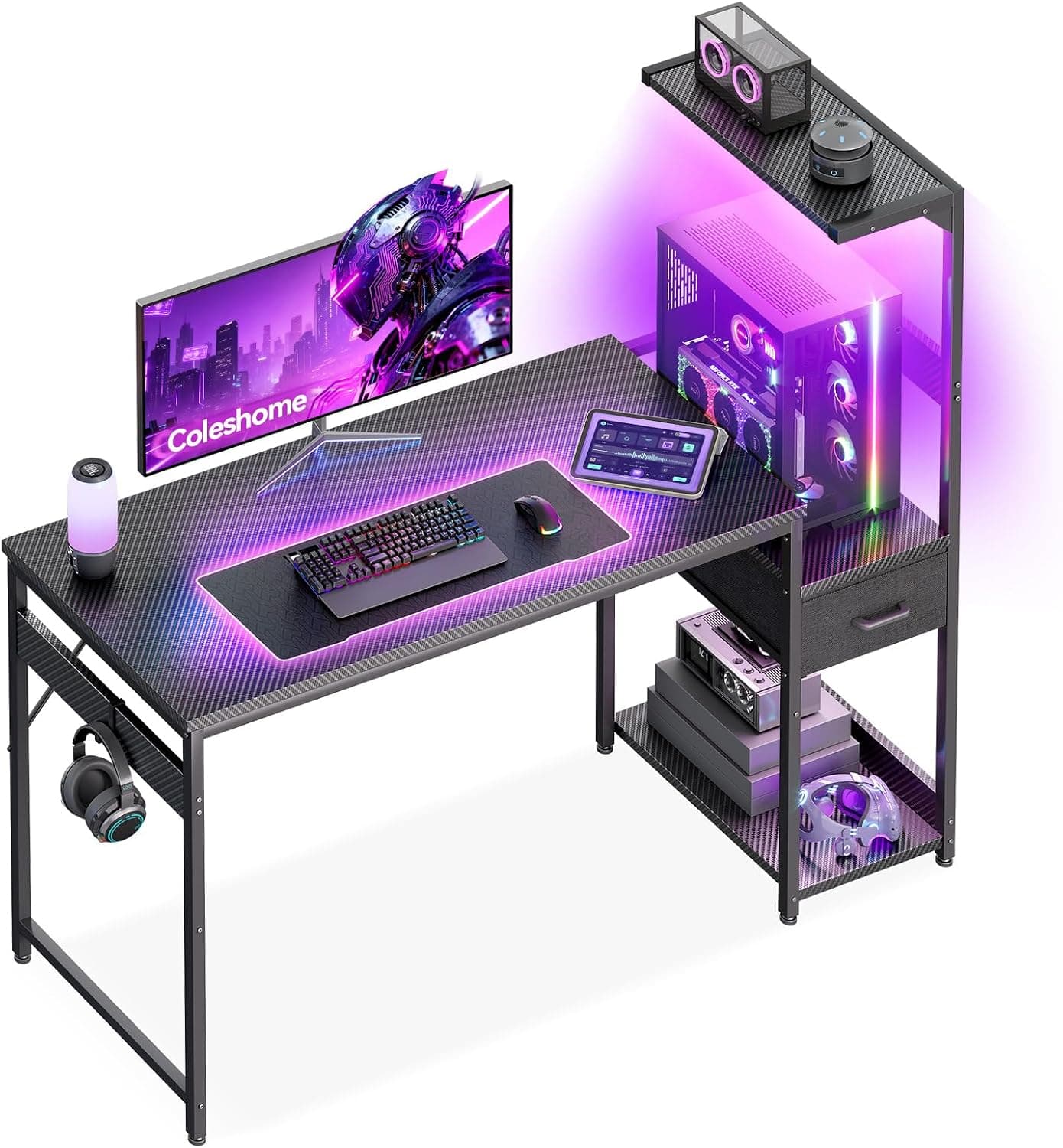 Coleshome Gaming LED 120 × 48 cm con estantes