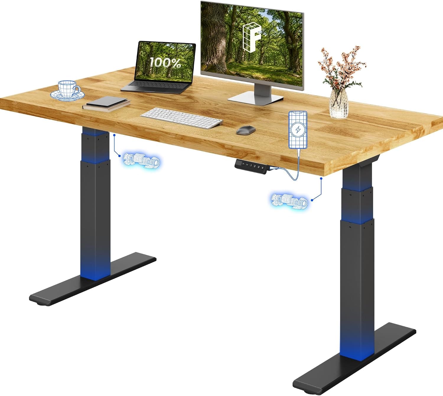 FLEXISPOT E200 140 × 80 cm roble macizo 200 kg